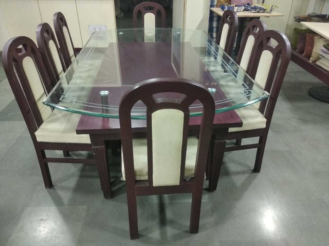 second hand dining table and 8 chairs