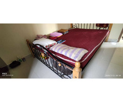 Queen Size Rubber wood with wrought iron with mattress - Image 1/10