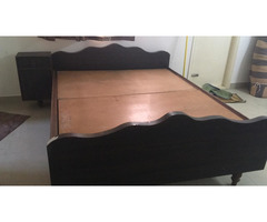 Queen Size with side table Wooden Bed - Image 1/3