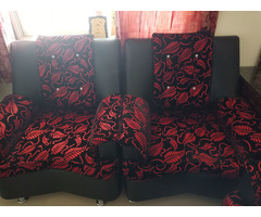 Red and black leather walvet sofa 5 seater - Image 1/2