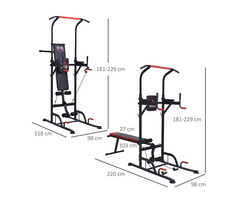 HOMCOM Power Tower Station for Home Gym Workout Equipment With Sit Up Bench - Image 2/3