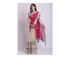 Traditional Elegant Hot Pink and off white colour Saree with heavy Gotta Patti work - Image 2/4