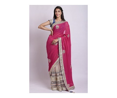 Traditional Elegant Hot Pink and off white colour Saree with heavy Gotta Patti work - Image 3/4
