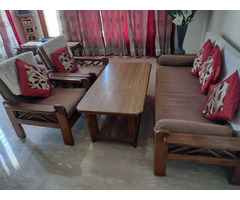 Selling a 3+1+1 Wooden Sofa Set with Wooden Center Table - Image 1/8