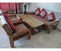 Selling a 3+1+1 Wooden Sofa Set with Wooden Center Table - Image 2/8