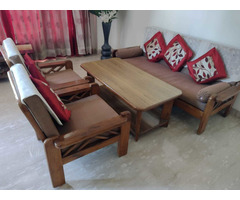Selling a 3+1+1 Wooden Sofa Set with Wooden Center Table - Image 3/8