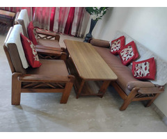 Selling a 3+1+1 Wooden Sofa Set with Wooden Center Table - Image 4/8