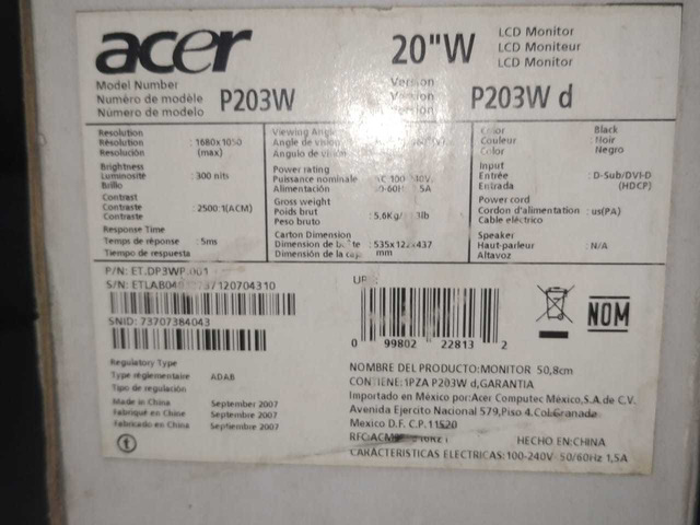 Brand New Acer LCD Monitor (NOT USED). - 6/7