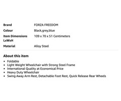 Brand New Wheelchair | Forza Freedom 5000 | Foldable , Light Weight, Heavy Duty Wheelchair - Image 4/4