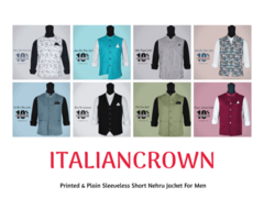 Printed & Plain Sleeveless Short Nehru Jacket For Men – Italiancrown - Image 2/2