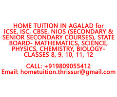 HOME TUITION IN AGALAD for ICSE, ISC, CBSE, NIOS, STATE BOARD- MATHEMATICS, PHYSICS, CHEMISTRY - Image 1/10