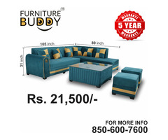 Brand New L Shape Sofa with Center Table and 2 Puffee - Image 1/4