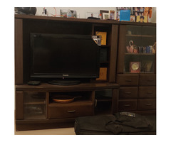 Japanese wooden tv stand plus wood umglass showcase - 1