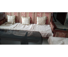 5 Seater Teak Wood Sofa , Glass Top Teak Wood Center table - Image 1/5