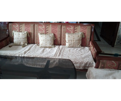 5 Seater Teak Wood Sofa , Glass Top Teak Wood Center table - Image 2/5