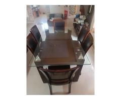 6 seater solid wood dining table with glass top and 6 चैर. - Image 1/2