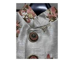 Designer Peach & Beige Sherwani - Premium Silk Cotton - Image 9/10