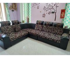 "L" shaped Sofa set 6 seater and Glass teapoy for sale - 5