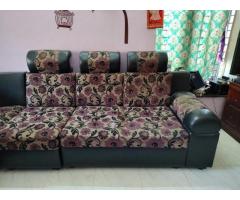 "L" shaped Sofa set 6 seater and Glass teapoy for sale - 6