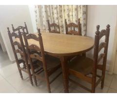 6 seater solid wood dining table with 6 wooden chairs