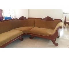 L Shaped wooden Sofa with intricate carvings - Image 2/4